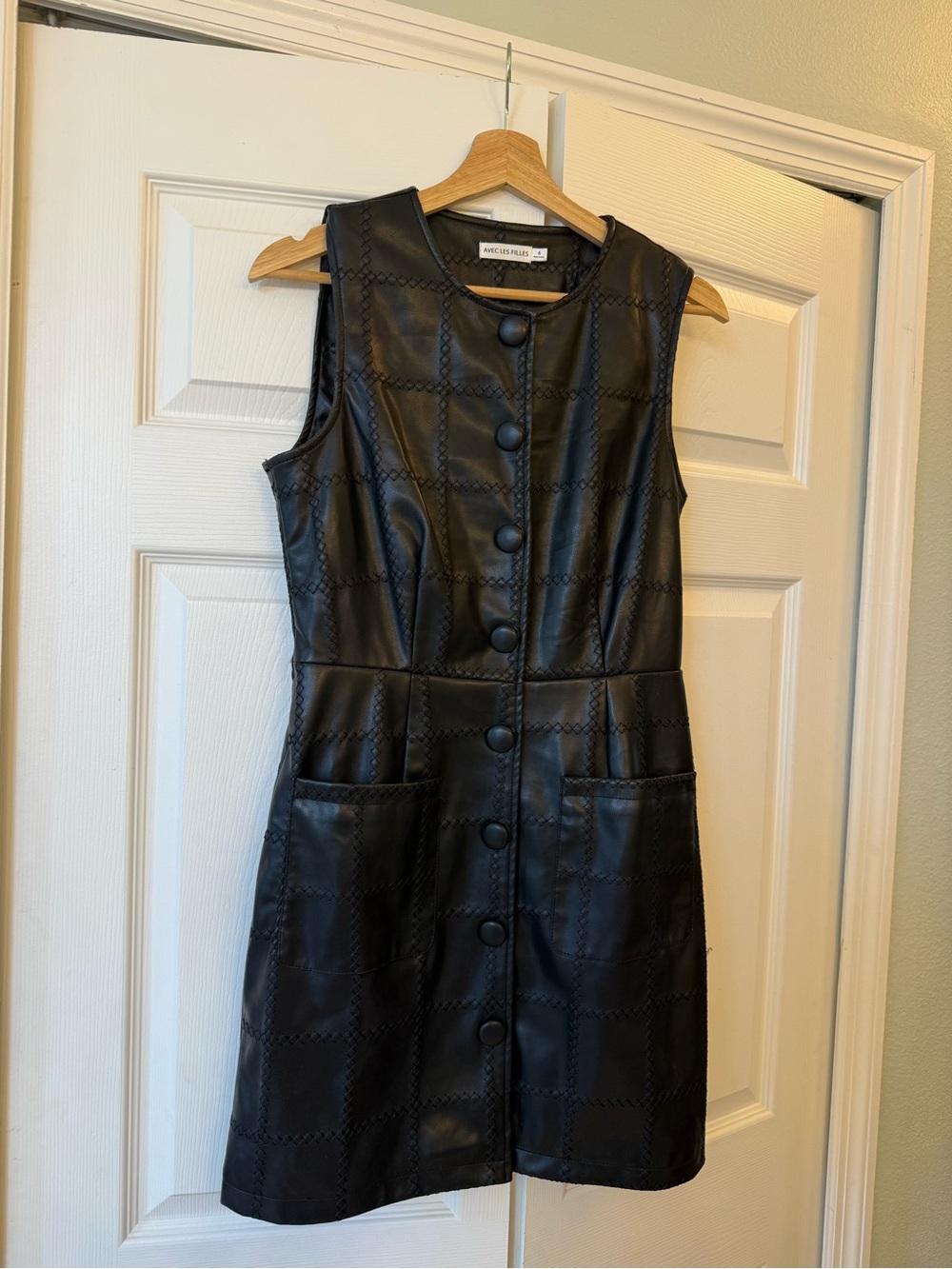 Avec Les Filles Seamed Faux Leather Minidress in Black - Picture 5 of 7